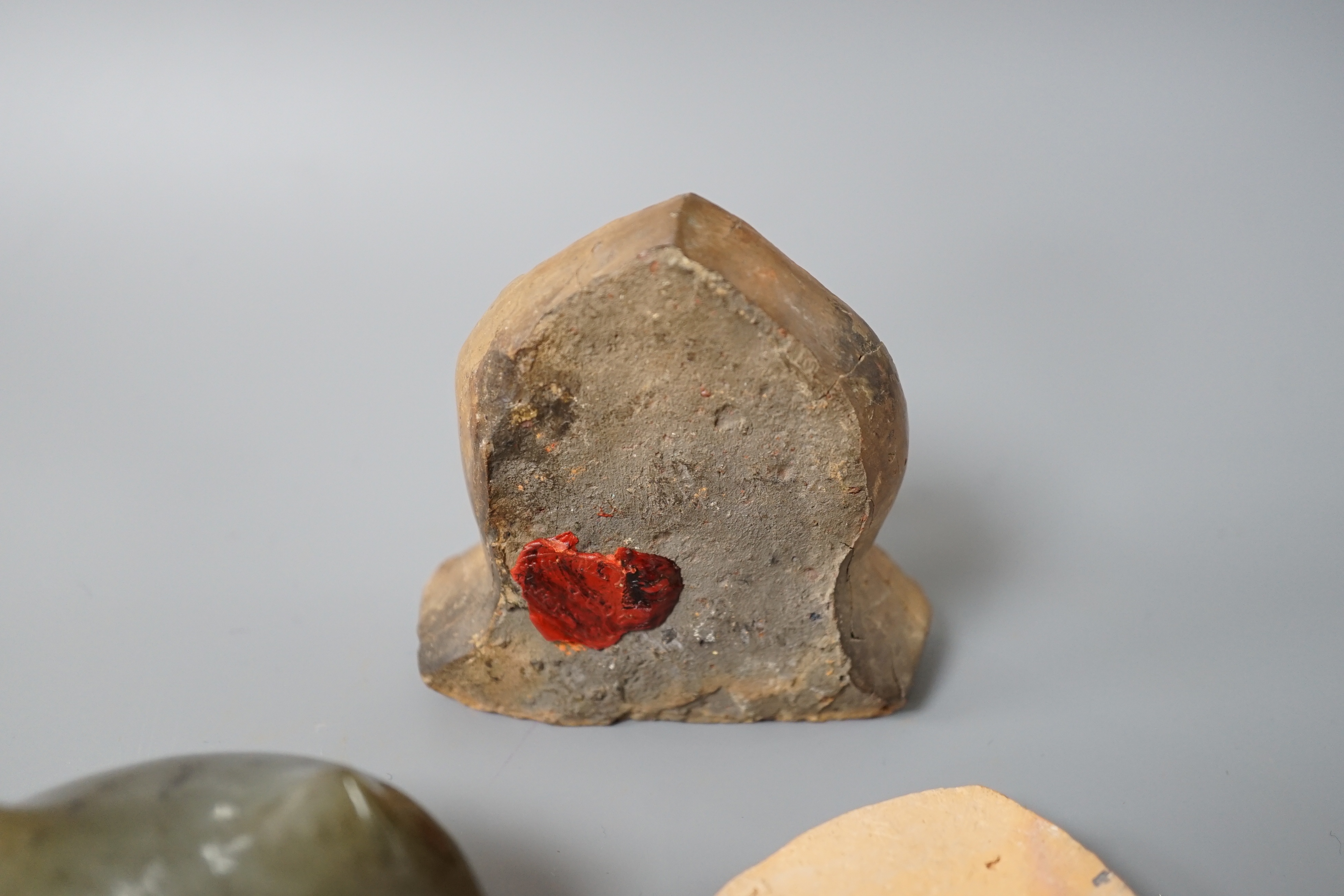 Chinese hardstone censer and two Tibetan terracotta ‘Buddha’ panels